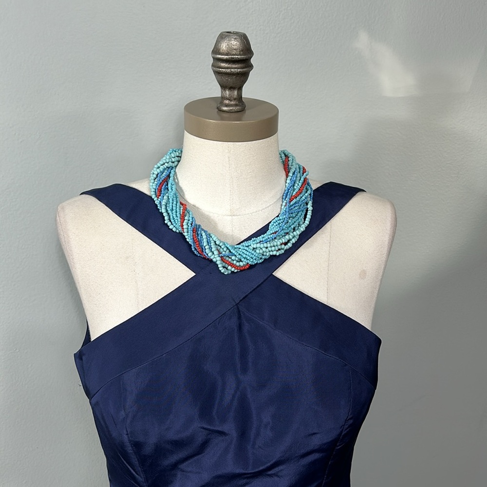 J. Crew Navy Silk Taffeta Shimmery Halter Mini Dress size 0